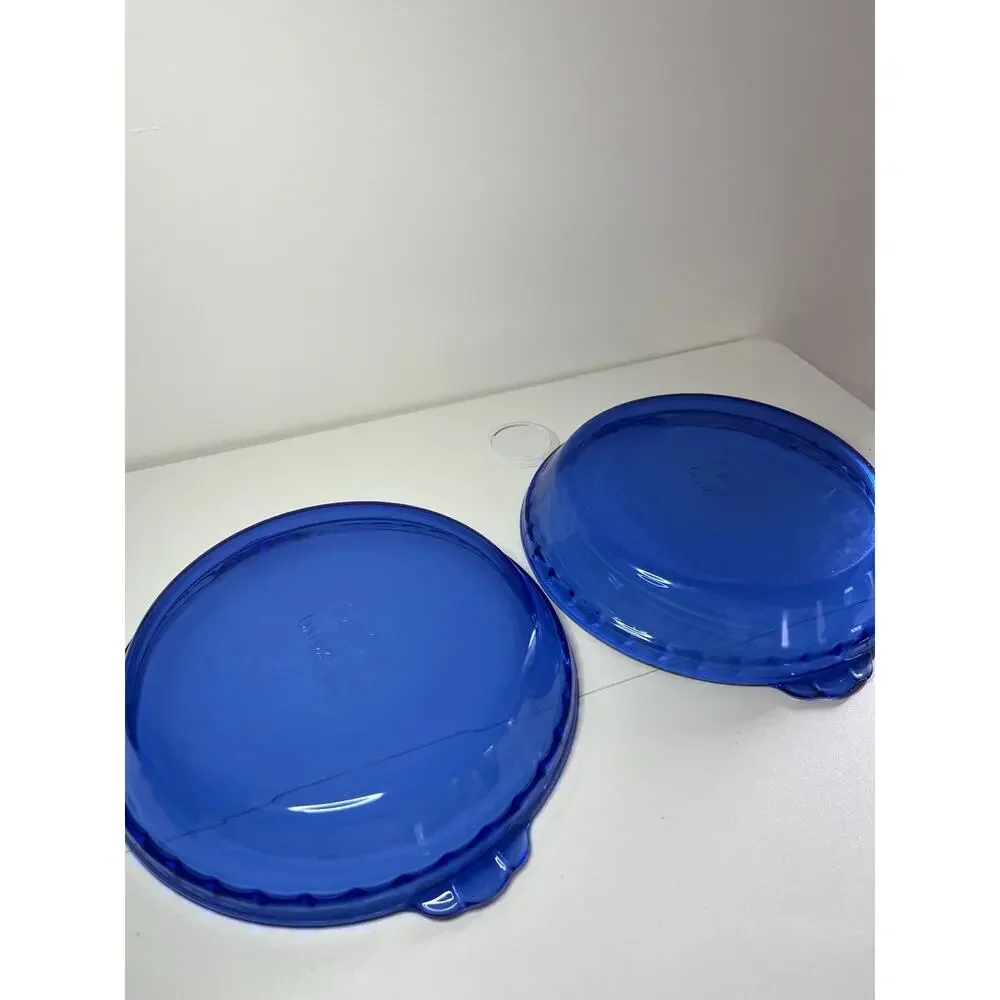 Set Of 2 Vintage Pyrex Deep Dish Crimped Pie Plates In Cobalt Blue #229 9.5”